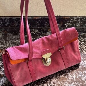 Prada Fuchsia and Tangerine Suede Shoulder Bag